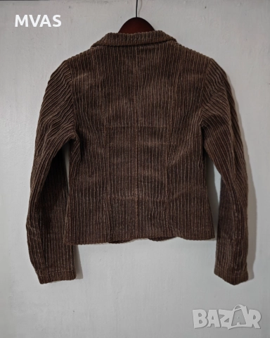 Кафяво рипсено есенно дамско вталено топло сако XS, снимка 2 - Сака - 51774446