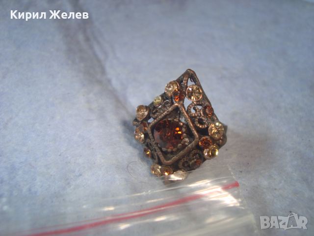 МЕСИНГОВ РЕТРО - ВИНТИДЖ СКЪПОЦЕНЕН АРТ ДЕКО ПРЪСТЕН с ЦИРКОН и ЦИТРИН РЕГУЛИРУЕМ 20503, снимка 7 - Пръстени - 36421204