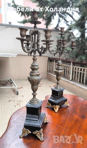 двойка големи бронзови свещници, снимка 5 - Антикварни и старинни предмети - 52984229