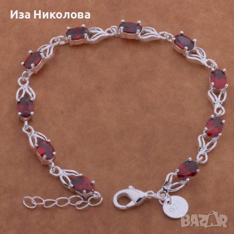 Сребърна гривна с рубини, снимка 4 - Гривни - 40541773