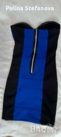 Кралско синя рокля без презрамки , снимка 3 - Рокли - 39908115