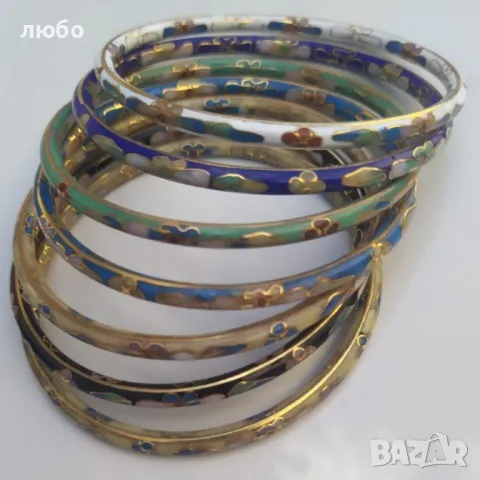 Комплект от 7 Винтидж Флорални Гривни Cloissone цветни Емайлирани Флорални 1940 Китай , снимка 5 - Гривни - 47668195