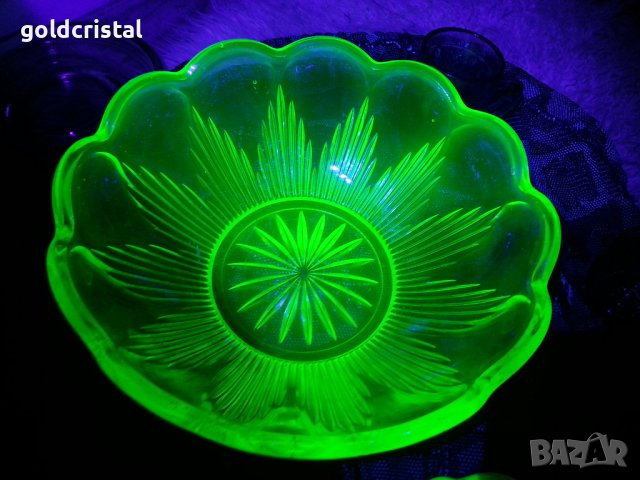 кристална купа фруктиера ураново стъкло , снимка 6 - Антикварни и старинни предмети - 26643972