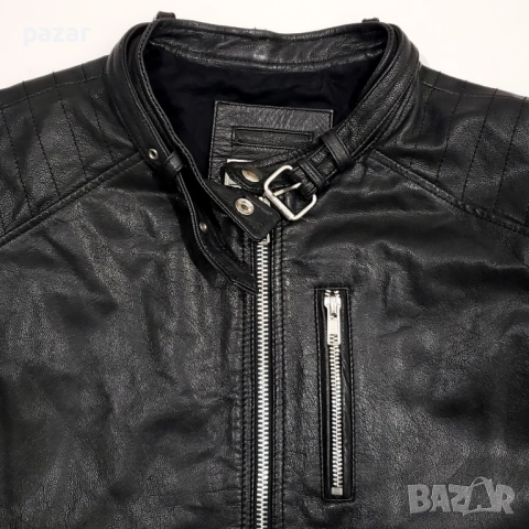 JACK & JONES Мъжко Кожено Яке Мото Естествена Кожа Като Ново S, снимка 4 - Якета - 52967763