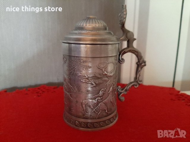 Старинна халба за бира вино никел , снимка 1