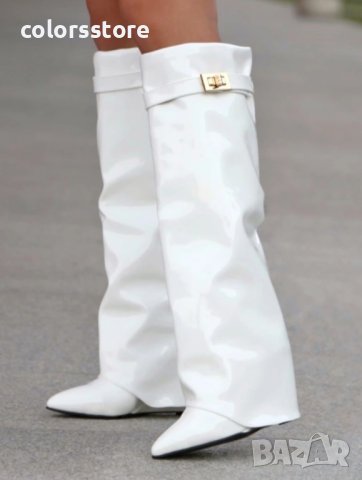 Ботуши на платформа - бял лак - K-40