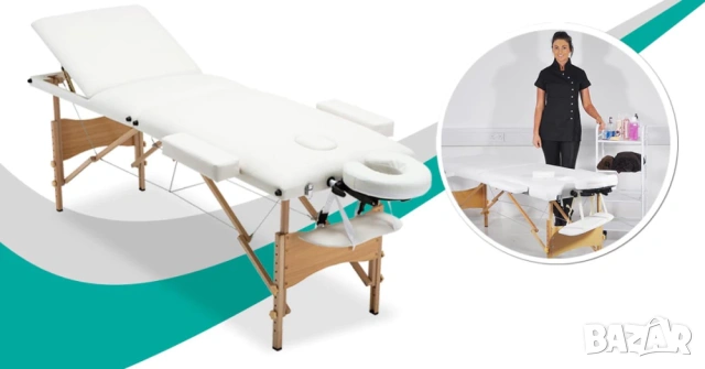 Трисекторна сгъваема кушетка / Дървена масажна кушетка, снимка 9 - Кушетки - 53274331