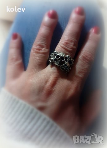  масивен Сребърен пръстен с черепи MEMENTO MORI размер №60-62, снимка 3 - Пръстени - 43516361
