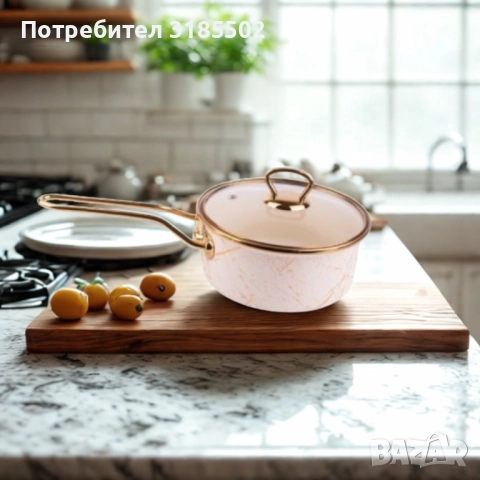 Касерола с капак Goldmann 16x8см. 1.5л./18x9см. 2л. Емайл. Индукция. Бял/Старо злато, снимка 3 - Съдове за готвене - 51500660