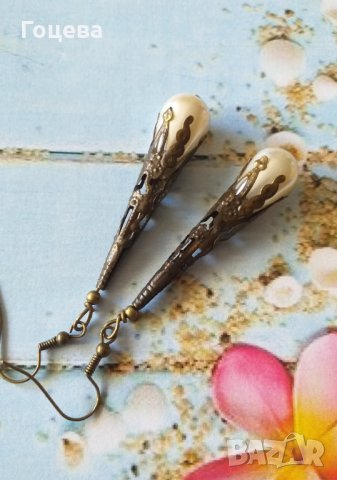 Разкошен комплект бижута във Викториански стил с перли и богати орнаменти в цвят Античен бронз , снимка 2 - Бижутерийни комплекти - 33654503