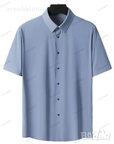 Мъжка риза с къс ръкав от лек леден копринен материал, 5цвята , снимка 2 - Ризи - 50473101