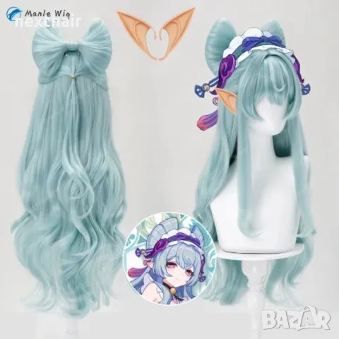 Висококачествена аниме перука Genshin Impact Yumemizuki Mizuki в ментово зелено, снимка 10 - Аксесоари за коса - 50309379