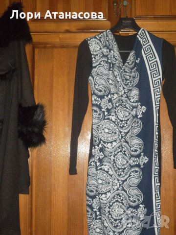   Дамска права рокля от кариран жакард с черни фианки, които придават на фигурата строен и издължен , снимка 3 - Рокли - 28446921