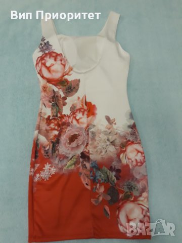 Луксозна рокля- бяла във високата част и червена в долната част с принт от рози диагонална граница, снимка 7 - Рокли - 37259269