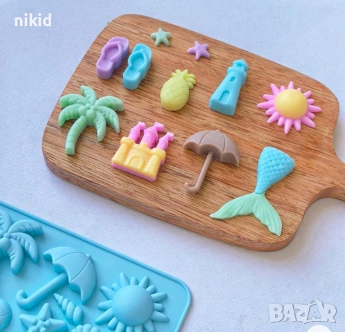 Морски плаж море палма морски опашка слънце водорасло мида силиконов молд форма фондан шоколад гипс , снимка 5 - Форми - 51431085