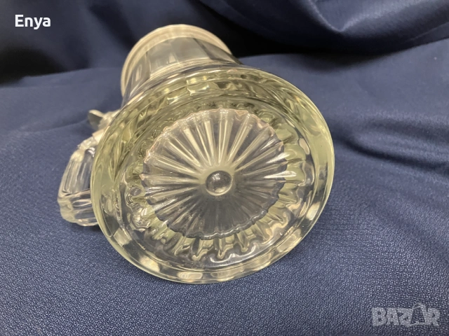 Фасетирана стъклена халба с капак и място за гравиране, снимка 5 - Антикварни и старинни предмети - 53355455