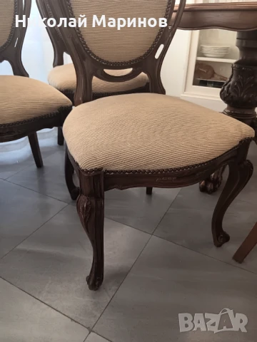 Маса и 4 стола от масивен орех – бароков стил, 1970 г., снимка 5 - Маси - 51332527