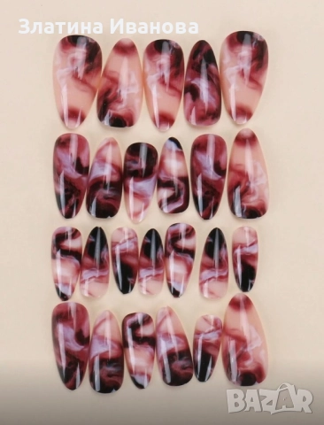 Самозалепващи изкуствени нокти 24 бр. + лепило в комплект, снимка 3 - Продукти за маникюр - 52660816