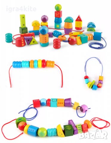 Hape  Дървена игра за малко дете конструктор кубчета с наниз , снимка 10 - Образователни игри - 36583632