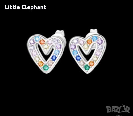 Дизайнерски модел сребърни обеци Пандора сърца с кристали"multicoloured"/нови