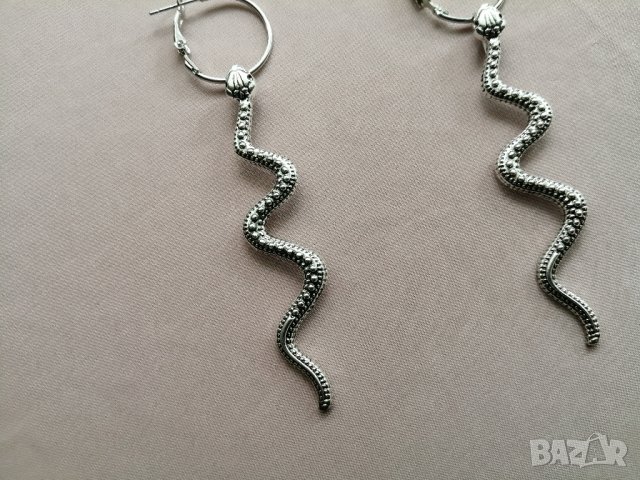 Дълги дамски обеци змия в сребрист цвят, снимка 9 - Обеци - 44012032