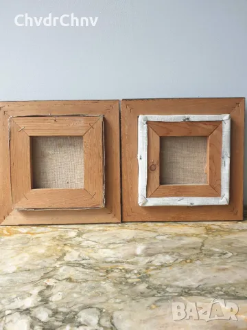 23x21см/3бр малки стари картини масло върху платно/селски пейзажи/картина в дървена рамка, снимка 4 - Картини - 48789469