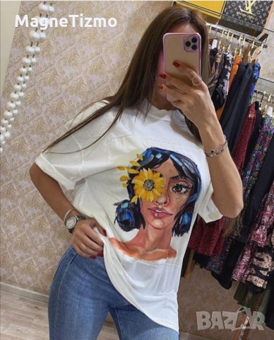 Нова дамска тениска, момиче с цвете, снимка 2 - Тениски - 28737953