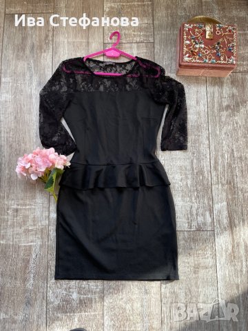 Страхотна нова черна еластична рокля с пеплум на талията , снимка 4 - Рокли - 37246305