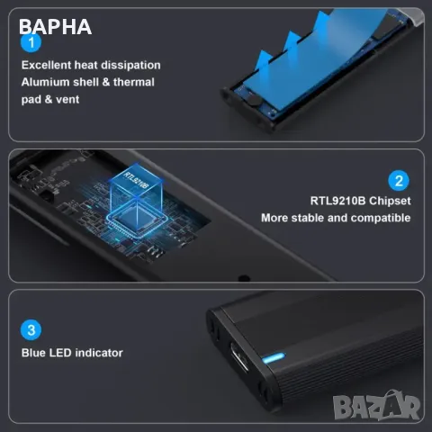 Алуминиева M.2 NVME кутийка, снимка 5 - Твърди дискове - 49034143