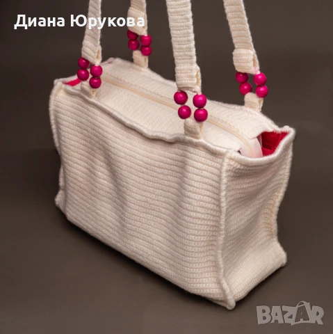 Дамска плетена чанта екрю