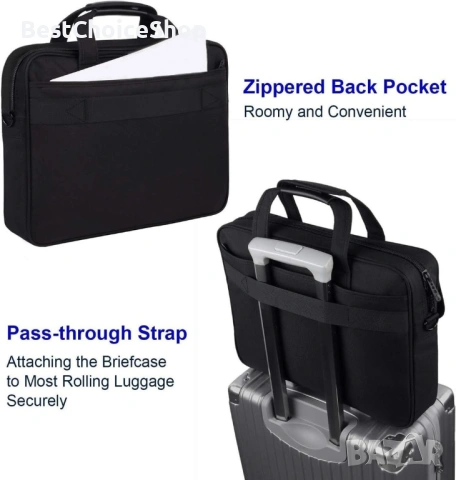 Чанта за лаптоп Taygeer 15,6", черна, премиум материал, водоустойчива, с презрамка и органайзер, снимка 3 - Чанти - 53255746