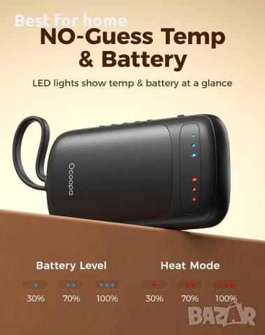 Магнитна отоплителка за ръце OCOOPA Union – Презареждаема, 2-в-1 дизайн и 4 нива на топлина, снимка 4 - Друга електроника - 53165558