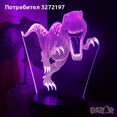 Холограмна 3D LED лампа Динозавър,RGB Седемцветен Интелигентен Контрол,USB, снимка 8 - Настолни лампи - 49576472