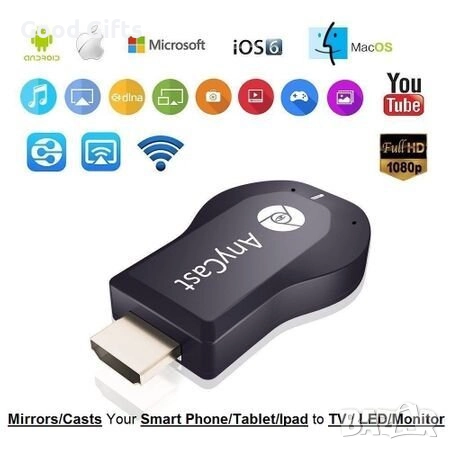 Безжичен HDMI адаптер Anycast M2 Plus – свържи телефона си с телевизора (Full HD 1080p, WiFi, Miraca, снимка 6 - Друга електроника - 52183660
