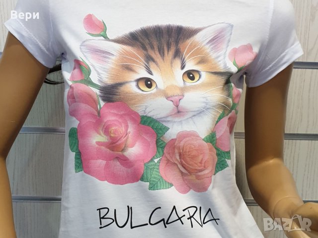 Нова дамска тениска с трансферен печат Коте, Рози, снимка 2 - Тениски - 28773191