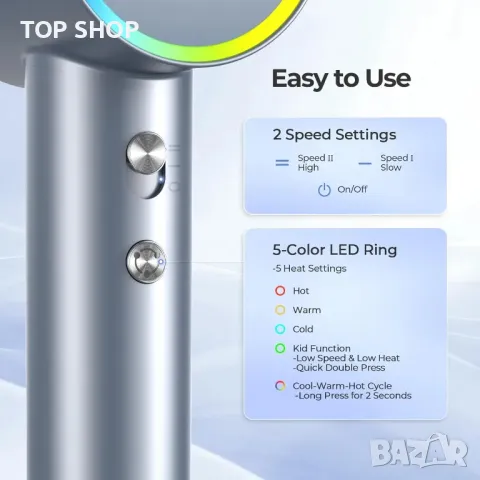 Сешоар YASHE, 110 000 RPM Професионален сешоар с отрицателни йони с дифузер, 1400 W високоскоростен, снимка 7 - Сешоари - 48839601