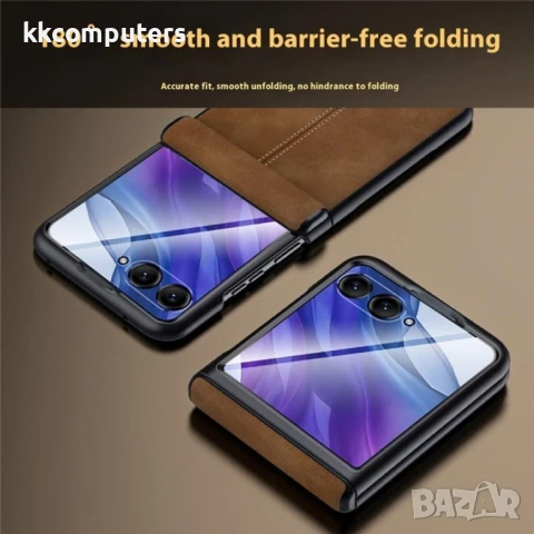 Кожен Калъф + Скрийн Протектор за Motorola Razr 60 Ultra 5G – Черен / Кафяв, Сгъваем Дизайн, снимка 6 - Калъфи, кейсове - 50745487