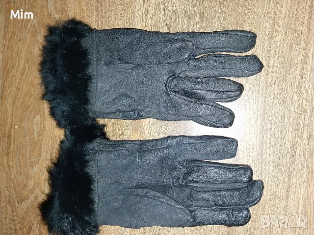 Черна кожа от естествена кожа с заешка подплата , снимка 3 - Ръкавици - 48351713