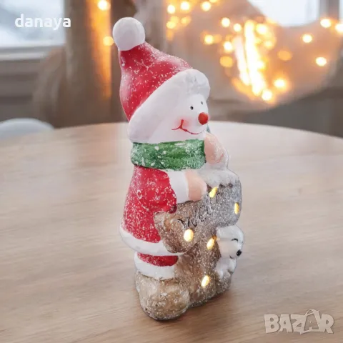 5322 Светеща керамична фигура Снежко с табелка Welcome, 18 см, снимка 2 - Декорация за дома - 47547482