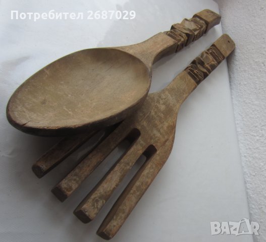 2 броя големи дървени вилица и лъжица х 53 см, снимка 13 - Антикварни и старинни предмети - 33662499