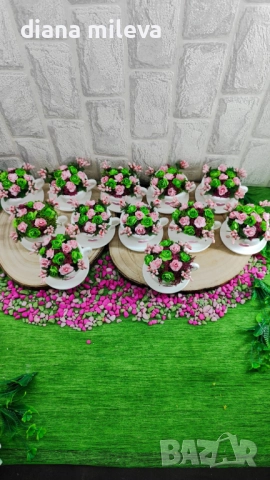 Сладурски чашки с нежни цветлета в зелено и розово!!, снимка 6 - Декорация за дома - 52069049