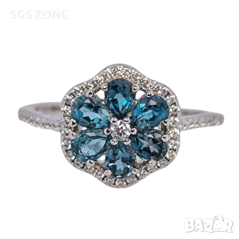 НЕЖЕН СРЕБЪРЕН ПРЪСТЕН С ЛОНДОНСКИ ТОПАЗ ОТ ТАЙЛАНД