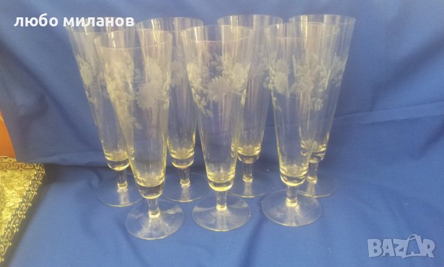 Винтидж чаши за вино, шампанско, ръчна гравюра – 7 бр, снимка 1 - Чаши - 38375023
