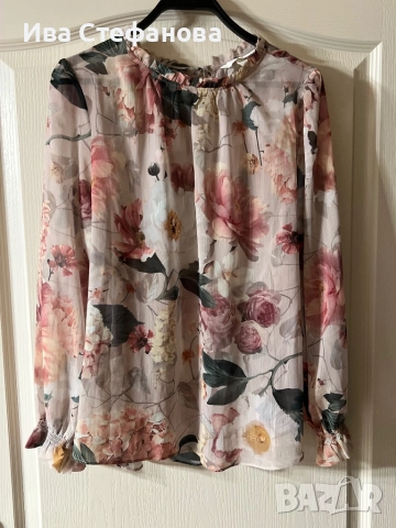  Нова разкошна феерична елегантна риза блуза шифон божури 3 Д флорален принт цветя, снимка 2 - Блузи с дълъг ръкав и пуловери - 51700908