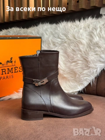 Hermes Дамски Кафеви Кожени Боти Хермес Код E821, снимка 3 - Дамски боти - 51477598
