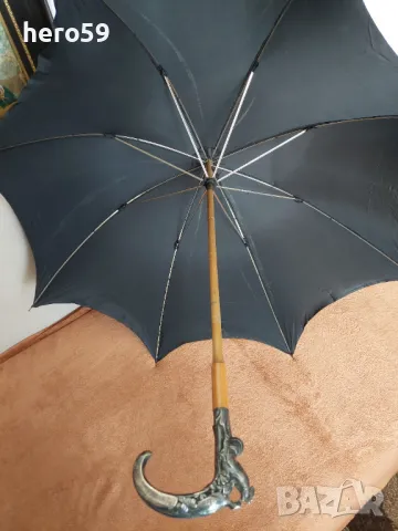 Стар антикварен чадър със сребърна ръкохватка-сребро 900