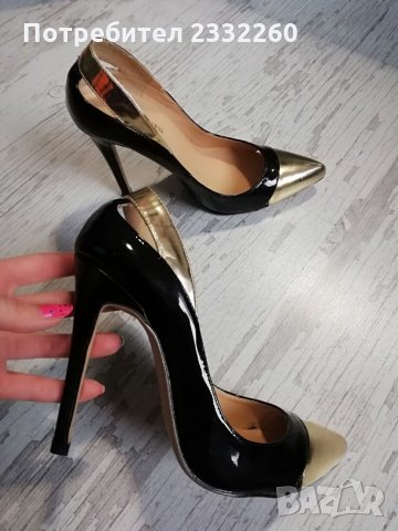 Лачени обувки - черно и златно, снимка 6 - Дамски обувки на ток - 27135855