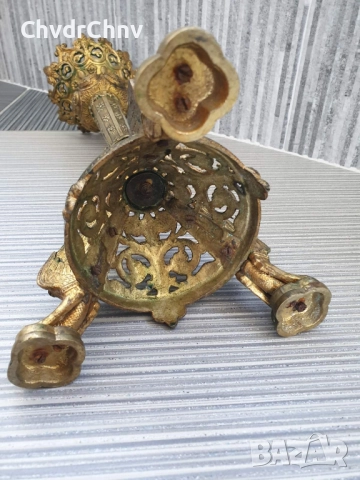 46см-3кг стар френски църковен бронзов свещник с фигури-гаргойли, снимка 12 - Антикварни и старинни предмети - 51441811