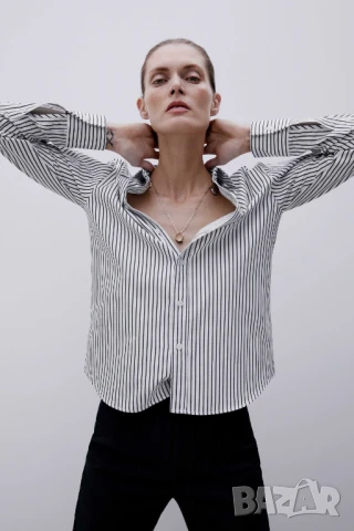 Дамска раирана риза с копчета Zara, 100% памук, Бяла, XL