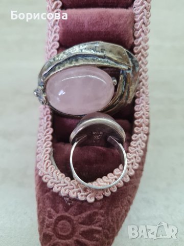 Сребърен комплект - пръстен и брошка с розов кварц, снимка 14 - Бижутерийни комплекти - 38999370